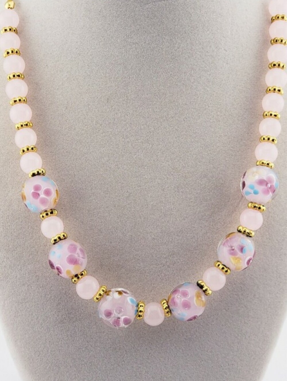 Pink Glass Floral Beaded Statement Necklace